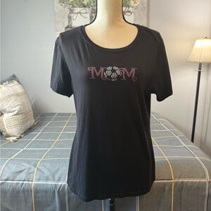 🏈♥️The Rhinestone People Black Soccer Mom T-Shirt with Rhinestones L/New Size L